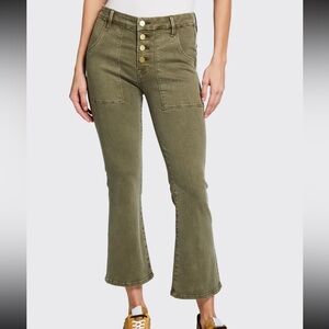 Frame Le Le Francoise Crop Mini Boot Exposed Button Jeans in Army Green